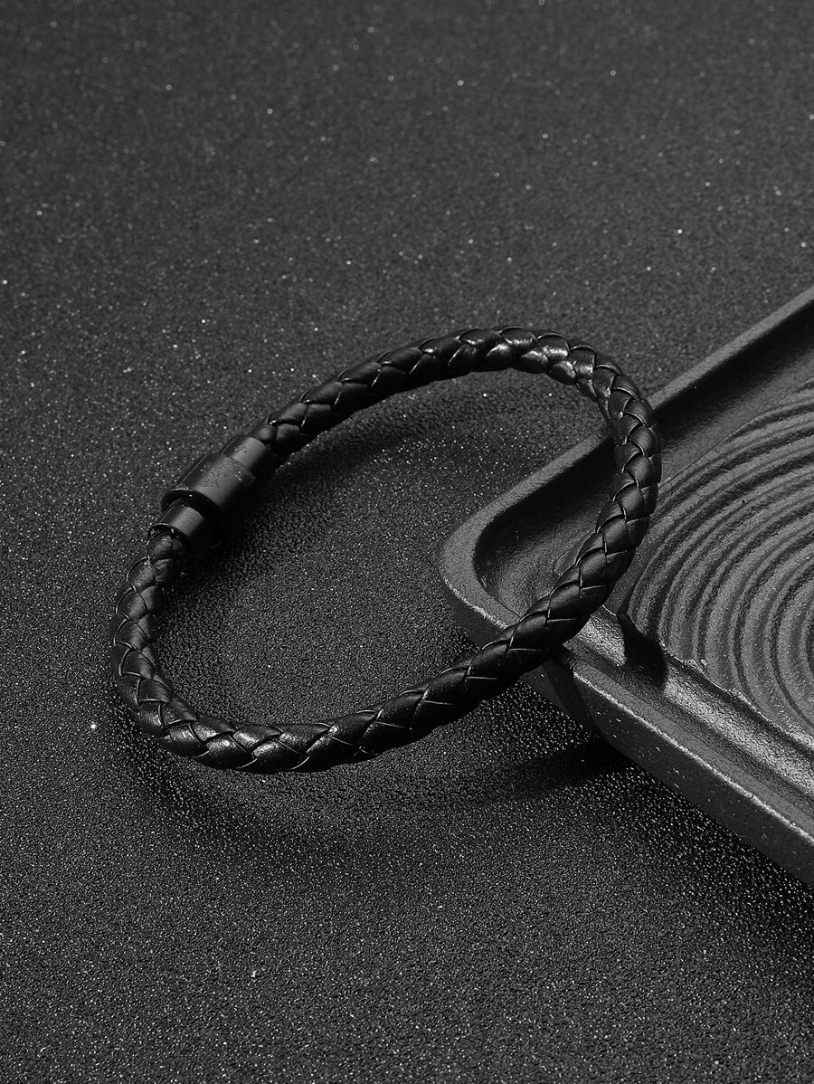 Vòng tay bện PU thời trang và phổ biến cho nam giới tối giản để làm quà tặng trang sức và cho vẻ ngoài sành điệu - màu đen - Xem 1