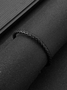 Vòng tay bện PU thời trang và phổ biến cho nam giới tối giản để làm quà tặng trang sức và cho vẻ ngoài sành điệu - màu đen - Xem 2