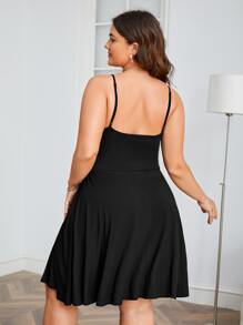 SHEIN Privé Đầm Plus Size Trọn gói màu trơn Giải trí - màu đen - Xem 2