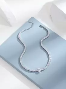 1pc Elegant Minimalist Avant-Garde Teardrop Shiny Cubic Zirconia Choker Necklace, Fashion Gift For Women, Girls, Graduation, Best Friends, Girlfriend, Birthday - Silver - View 1