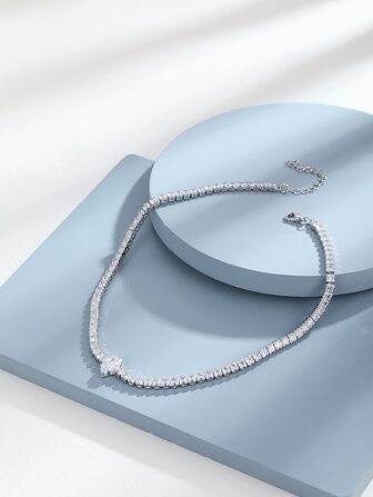 1 st elegant minimalistiskt avantgardistiskt droppformat halsband med kubisk zirkonia, modepresent till kvinnor, flickor, examen, bästa vänner, flickvän, födelsedag