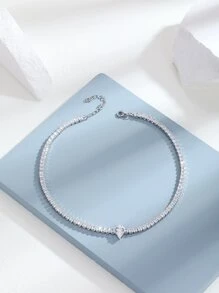 1pc Elegant Minimalist Avant-Garde Teardrop Shiny Cubic Zirconia Choker Necklace, Fashion Gift For Women, Girls, Graduation, Best Friends, Girlfriend, Birthday - Silver - View 4