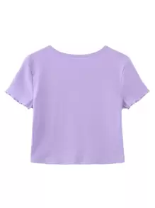 蝴蝶和字母圖案木耳邊短款T恤