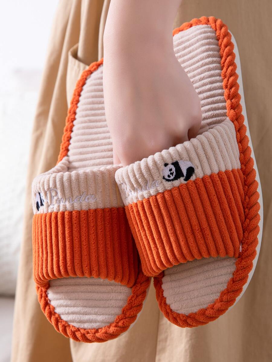 Panda Embroidered Fuzzy Bedroom Slippers - Multicolor - View 1