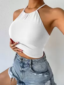 Chiquease Criss Cross Back Halter Top - White - View 6