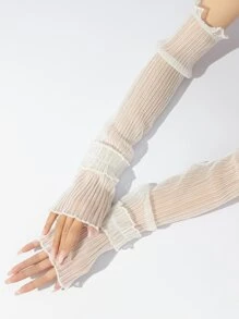Frill Trim Pleated Arm Sleeves - White - View 2