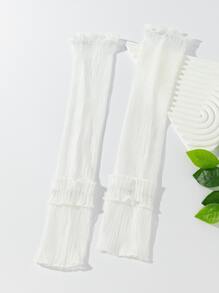 Frill Trim Pleated Arm Sleeves - White - View 3