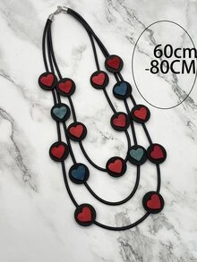 1pc New Arrival Fashionable Handmade Bohemian Style Heart Shaped Rubber Multi-layer Necklace - Multicolor - View 3
