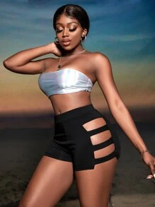 Slaydiva Ladder Cut Out Shorts - Black - View 2