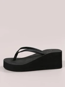 Toe Post Wedge Slide Sandals - Black - View 2