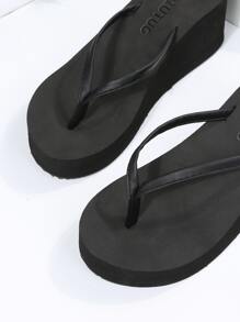 Toe Post Wedge Slide Sandals - Black - View 3
