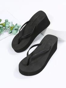 Toe Post Wedge Slide Sandals - Black - View 4