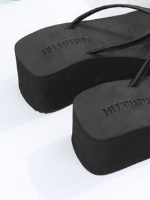 Toe Post Wedge Slide Sandals - Black - View 5