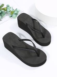 Toe Post Wedge Slide Sandals - Black - View 6