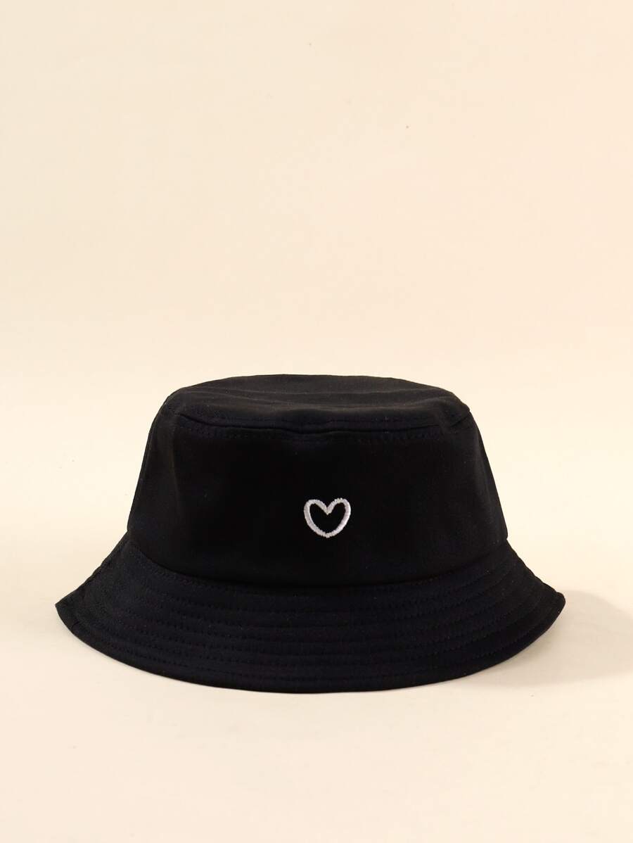 兒童愛心刺繡漁夫帽 - 黑色 - 查看 1