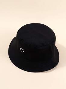 兒童愛心刺繡漁夫帽 - 黑色 - 查看 2