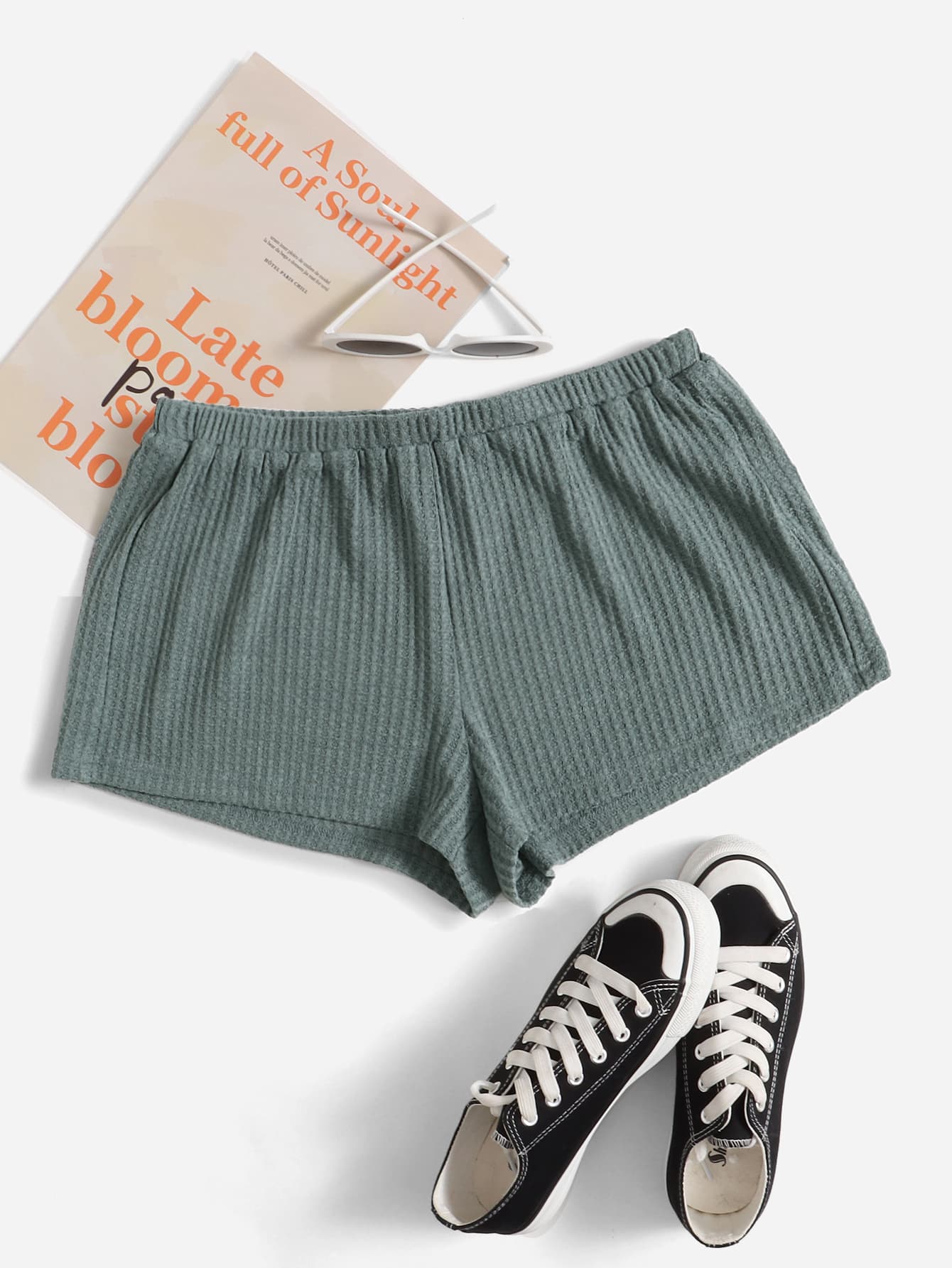 SHEIN EZwear Shorts unicolor tejido de canalé de cintura elástica