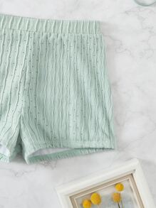 SHEIN Swim Đi biển mùa hè Schiffy Bikini Set Thắt lưng dây áo ngực tam giác & quần short Bikini 2 mảnh - Màu xanh Bạc hà - Xem 4