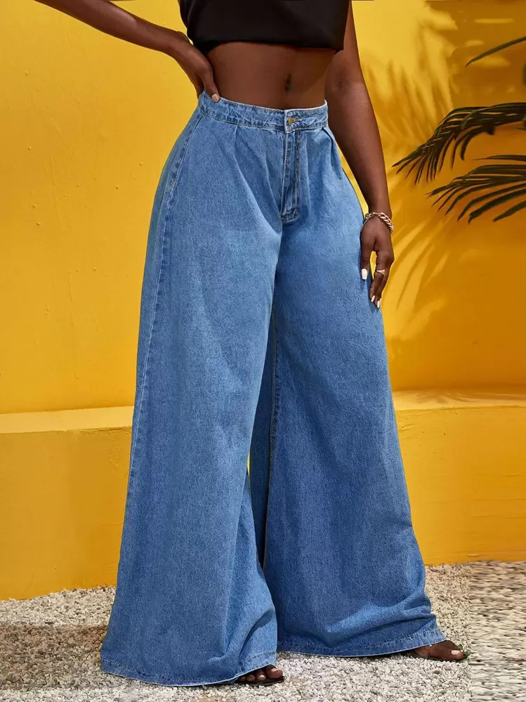chiiiibag 【Midlize Wide Denim】 size38 SHEIN SXY Zip Fly Wide Leg Jeans | SHEIN USA