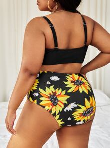 SHEIN Swim Curve Plus Size Sunflower Print Push Up Bikini Set Summer Beach - Multicolor - View 2