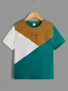 SHEIN Boys Letter Graphic Colour Block Tee - Multicolor - View 1