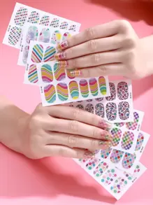 8張幾何圖案指甲藝術貼紙和1支指甲磨光條，指甲貼紙DIY - 彩色 - 查看 1