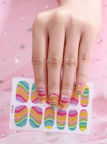 8張幾何圖案指甲藝術貼紙和1支指甲磨光條，指甲貼紙DIY - 彩色 - 查看 6
