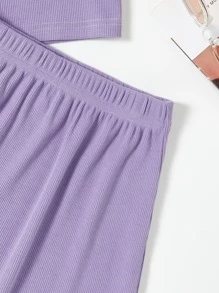 Girls Polo Neck Contrast Trim Tee & Skirt - Mauve Purple - View 3