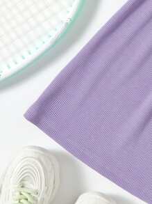 Girls Polo Neck Contrast Trim Tee & Skirt - Mauve Purple - View 5