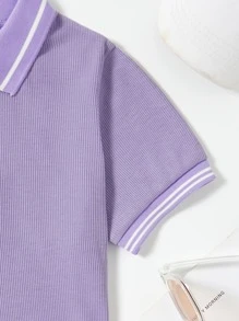Girls Polo Neck Contrast Trim Tee & Skirt - Mauve Purple - View 4