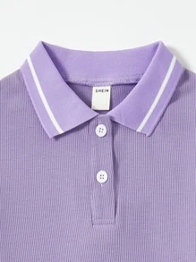 Girls Polo Neck Contrast Trim Tee & Skirt - Mauve Purple - View 6