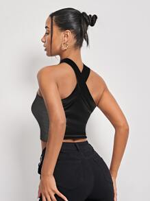 Muchica 再生滌2入組素色交叉掛脖上衣 - 黑與白 - 查看 8