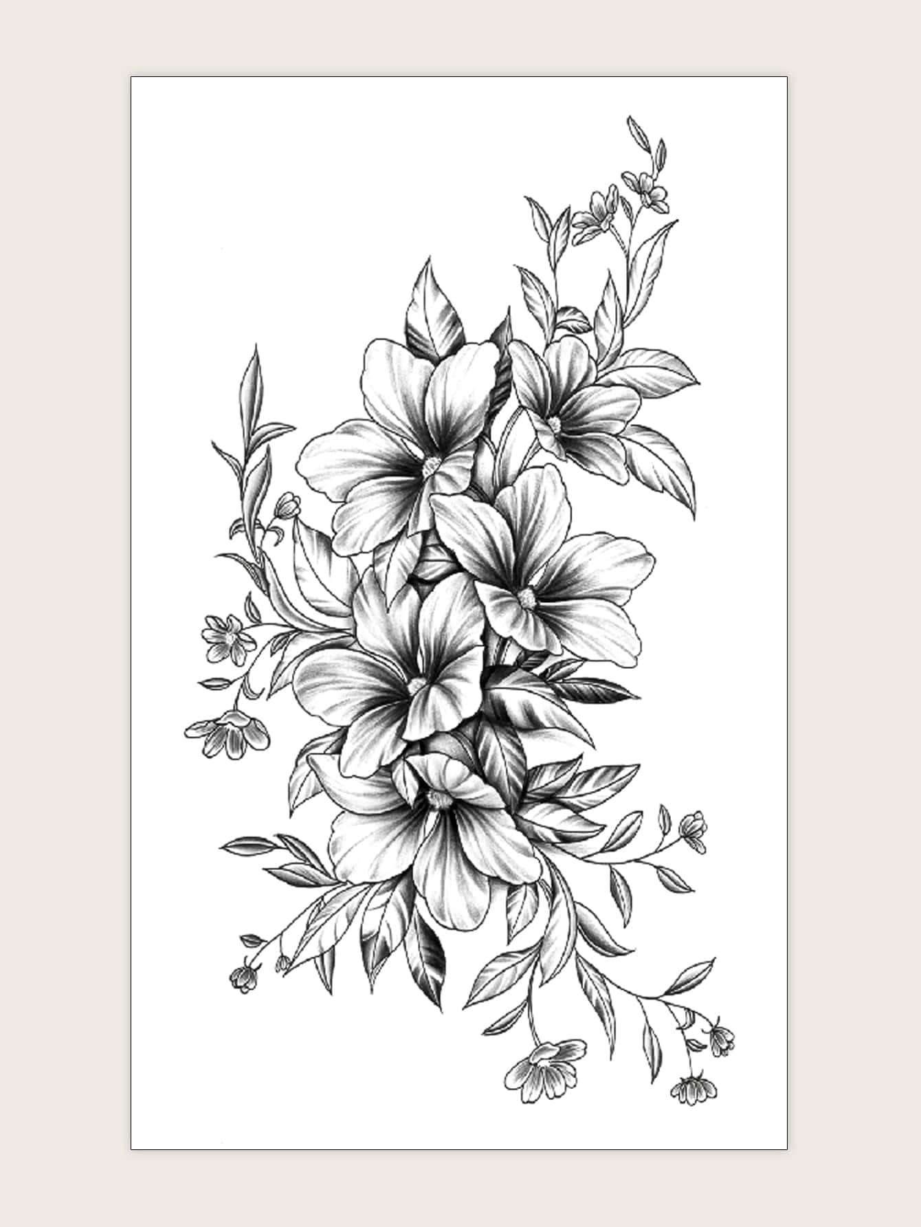 1 hoja Pegatina tatuaje con estampado floral - Negro - Ver 1