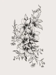 1 hoja Pegatina tatuaje con estampado floral - Negro - Ver 3