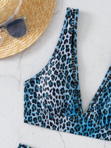 Leopard High Waisted Bikini Two Pieces Bathing Suit, For Summer Beach Vacation - Multicolor - View 3