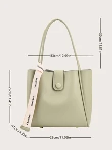 Letter Tape Decor Shoulder Tote Bag - Mint Green - View 8