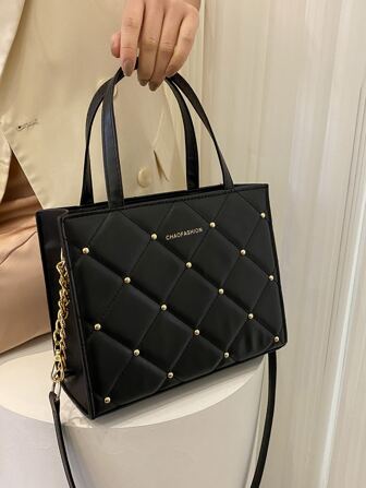 Lightweight,Business Casual Quilted Letter Graphic Square Bag For Teen Girls Women College Students,Rookies & White-collar Workers Perfect for Office,College,Work ,Business,Commute,Outdoors, Travel, Outings