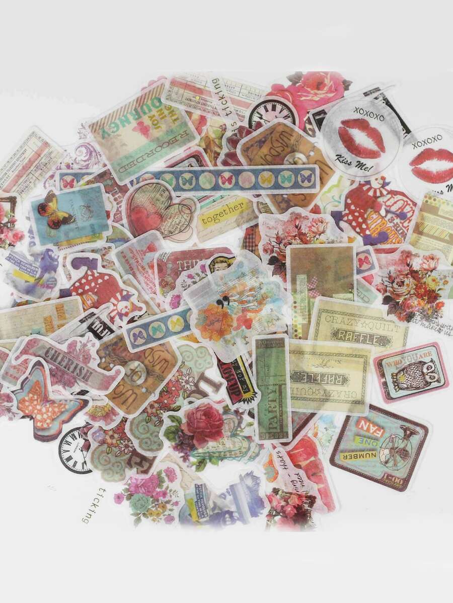 80pcs Retro Mixed Pattern Sticker - Multicolor - View 1