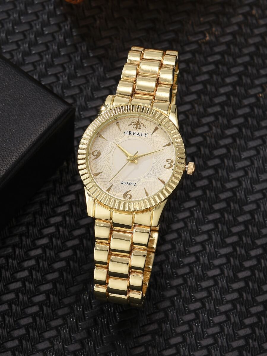 1pc Grealy Ladies Watch Round Pointer Quartz Watch Gold Watch Fashionable And Casual Gift - Gold - View 1