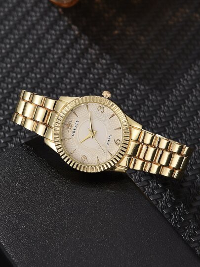 1pc Grealy Ladies Horloge Round Pointer Quartz Goud able view 3