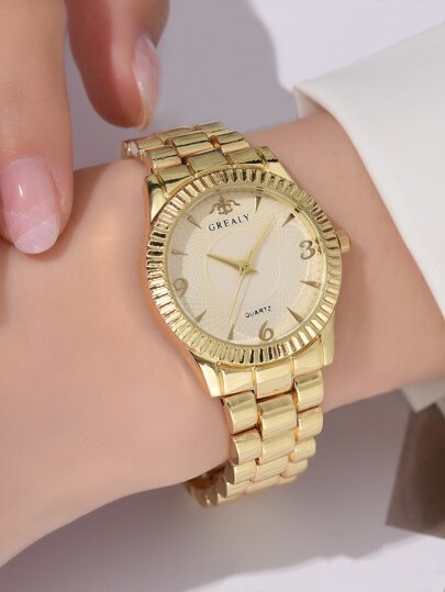 1pc Grealy Ladies Horloge Round Pointer Quartz Goud able view 4