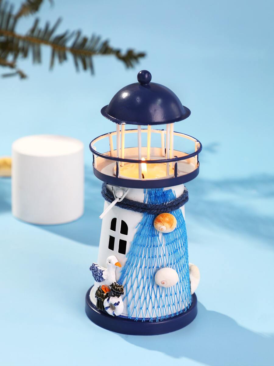 1pc Zinc Alloy Candle Holder, Creative Lighthouse Design Candle Stand For Home - Multicolor - View 1