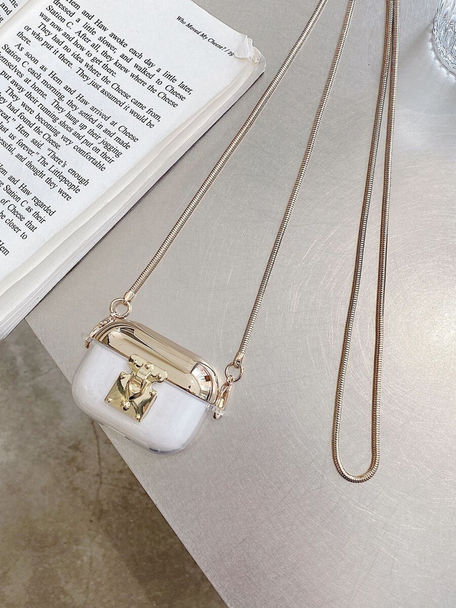 Funda compatible con Airpods largo con cadena - transparente - Ver 1