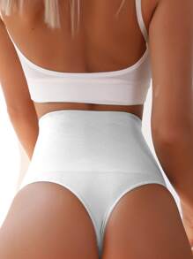 Tanga faja de cintura tejida de canalé simple - Blanco - Ver 2