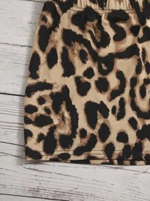 SHEIN Young Girl Lettuce Trim Cami Top & Leopard Print Skirt - Multicolor - View 4