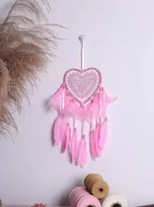 1PC Machine Lace Woven Plastic Heart Circle Dream Catcher Natural Dyed Goose Feather Home Decoration Three Colors Optional,Home Decor ,Room Decor,Wall Decor Gifts Birthday Graduation