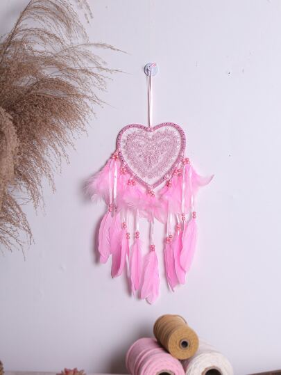 1PC Machine Lace Woven Plastic Heart Circle Dream Catcher Natural Dyed Goose Feather Home Decoration Three Colors Optional,Home Decor ,Room Decor,Wall Decor Gifts Birthday Graduation