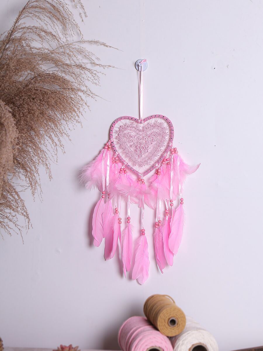 1PC Machine Lace Woven Plastic Heart Circle Dream Catcher Natural Dyed Goose Feather Home Decoration Three Colors Optional,Home Decor ,Room Decor,Wall Decor Gifts Birthday Graduation