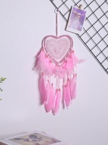 1PC Machine Lace Woven Plastic Heart Circle Dream Catcher Natural Dyed Goose Feather Home Decoration Three Colors Optional,Home Decor ,Room Decor,Wall Decor Gifts Birthday Graduation