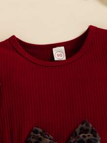 SHEIN Vestido De Leopardo Con Superposición De Malla Y Ribete De Volante Con Lazo Delantero Para Niña Joven - Multicolor - Ver 3